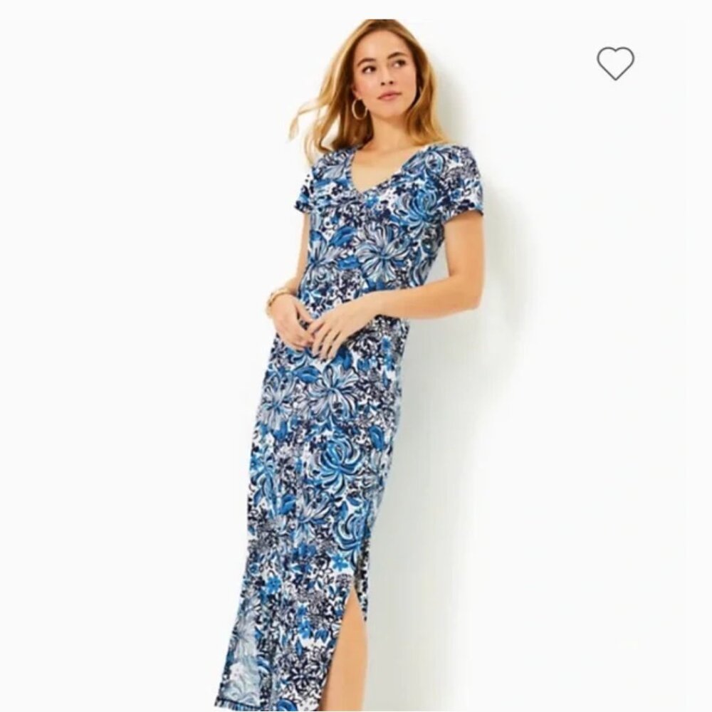 Lilly Pulitzer Etta Maxi Dress Low Tide Navy Pandarama Size M - Picture 4 of 11